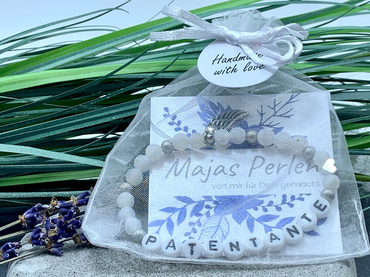 Armband Patentante Achat weiß Herz  Platiniert - Willst du meine Patin sein - Geschenk Patenschaft Andenken Taufe - Wunschedelstein