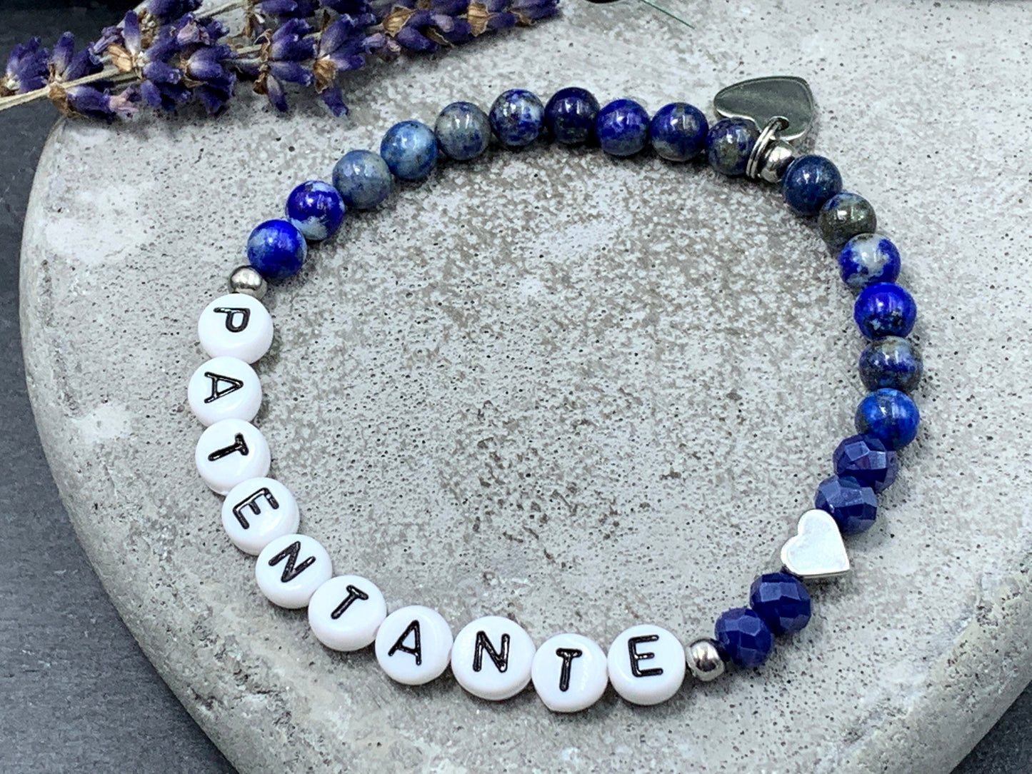 Armband Patentante Lapislazuli Herz platiniert - Perlenarmband Taufe Geschenk Frage Patenschaft Andenken Taufgeschenk - viele Edelsteine