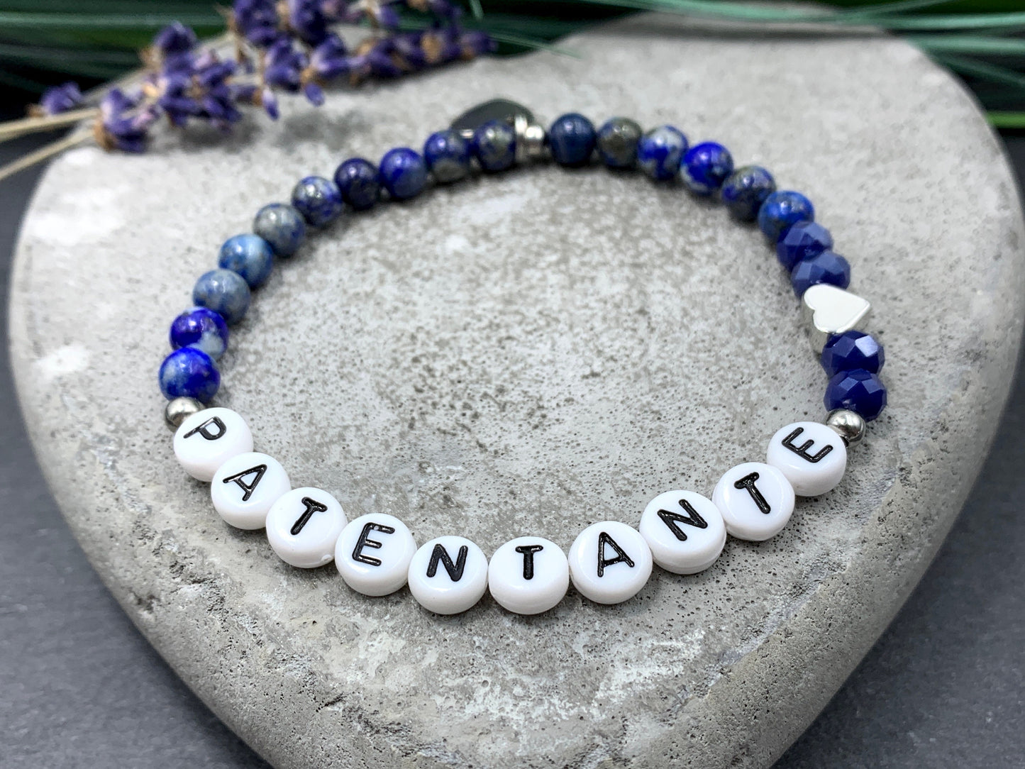 Armband Patentante Lapislazuli Herz platiniert - Perlenarmband Taufe Geschenk Frage Patenschaft Andenken Taufgeschenk - viele Edelsteine