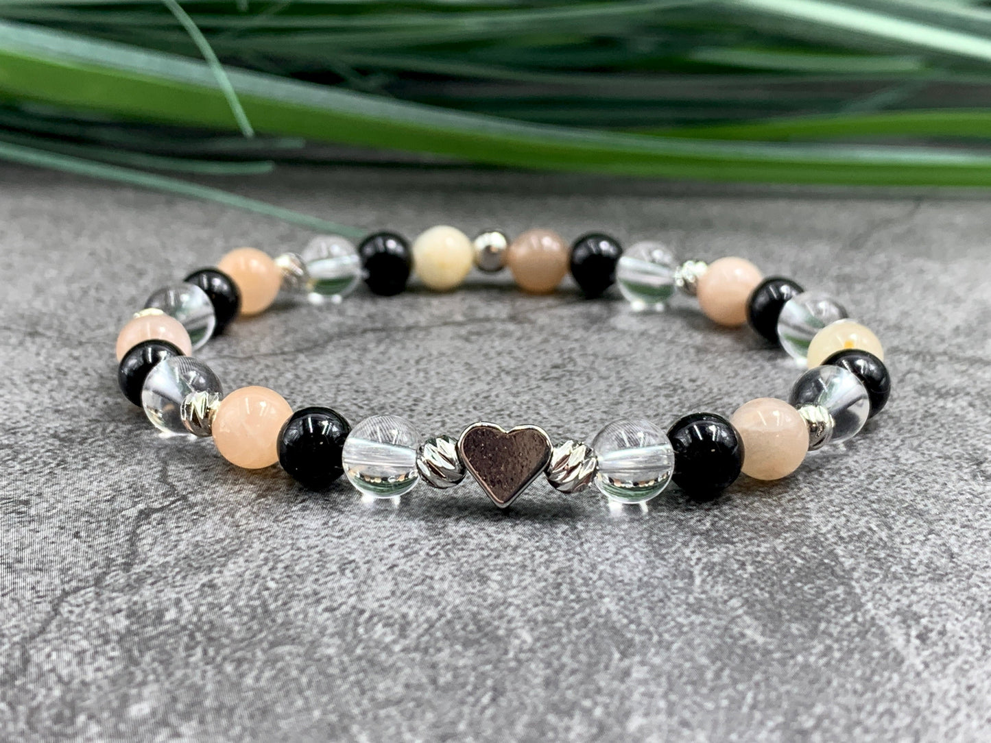 Armband Turmalin Bergkristall Sonnenstein Perlen echt platiniert - Schmuck positive Energie Optimismus - Geschenk Lieblingsmensch Freundin
