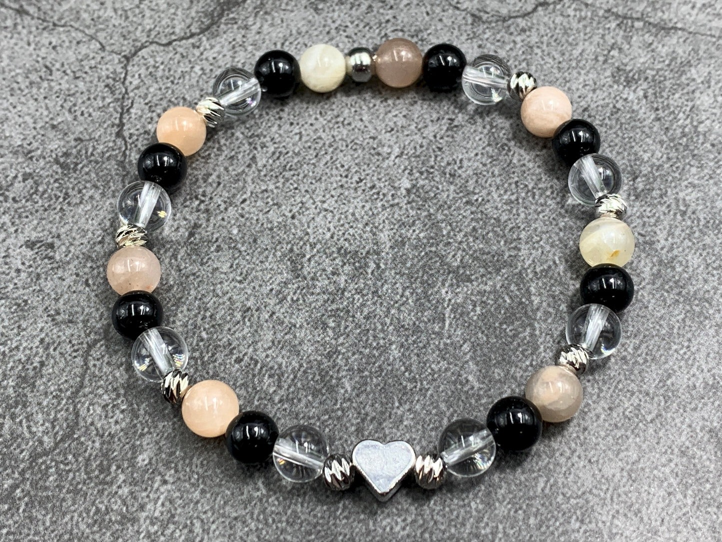 Armband Turmalin Bergkristall Sonnenstein Perlen echt platiniert - Schmuck positive Energie Optimismus - Geschenk Lieblingsmensch Freundin