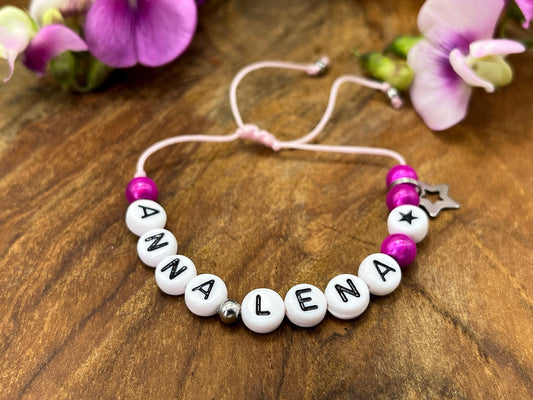 Armband Makramee mit Namen Miracleperlen Acryl - Kinderarmband mit Name Freundschaftsarmband Geschenk Mädchen Lieblingsmensch - Farbwahl
