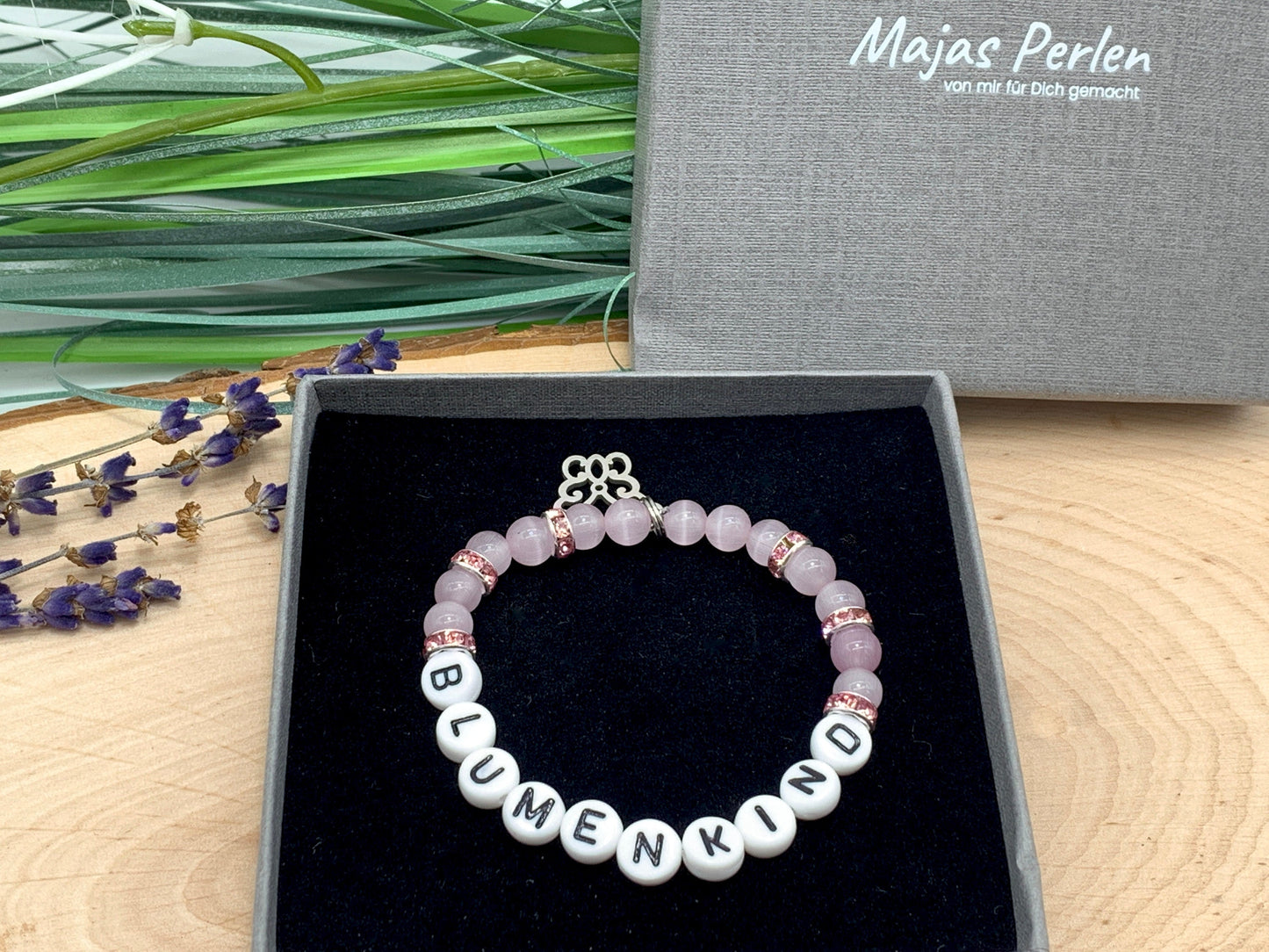 Perlenarmband Blumenkind Cateyeperlen Strassrondelle Rosa - Geschenk Blumenmädchen Ringkind Kerzenkind -Hochzeit und Kind - personalisierbar