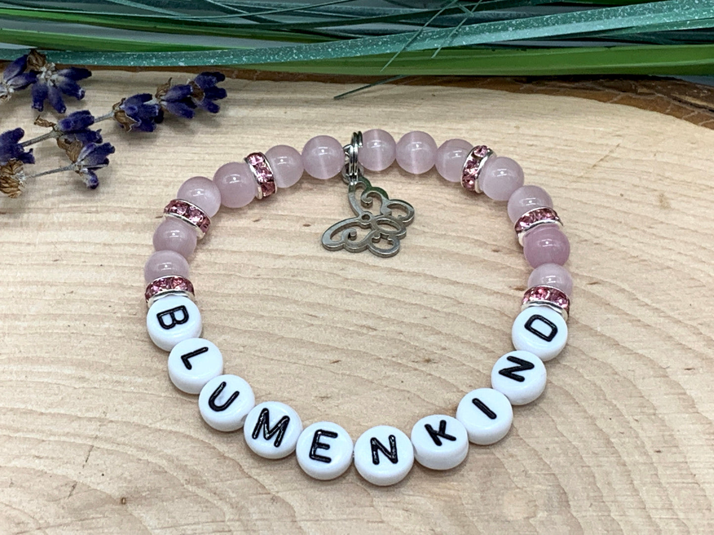 Perlenarmband Blumenmädchen Cateyeperlen Strassrondelle Weiß - Geschenk Blumenkind Ringkind - Hochzeit und Kinder - personalisierbar