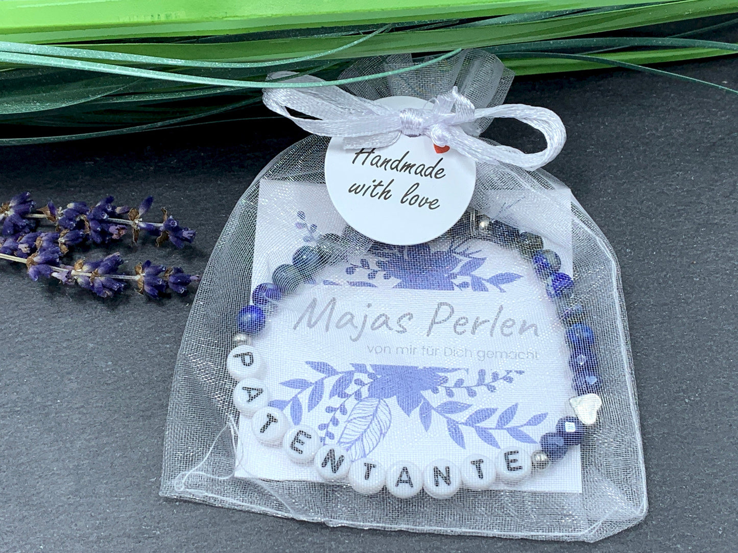 Armband Patentante Lapislazuli Herz platiniert - Perlenarmband Taufe Geschenk Frage Patenschaft Andenken Taufgeschenk - viele Edelsteine