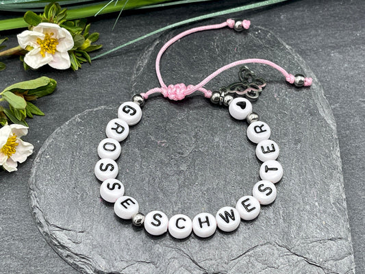 Armband Grosse Schwester Makramee Edelstahl - Geschenk Schwesterherz kleiner Bruder Armband Kinderarmband Geburt Geschwisterkind Wunschfarbe