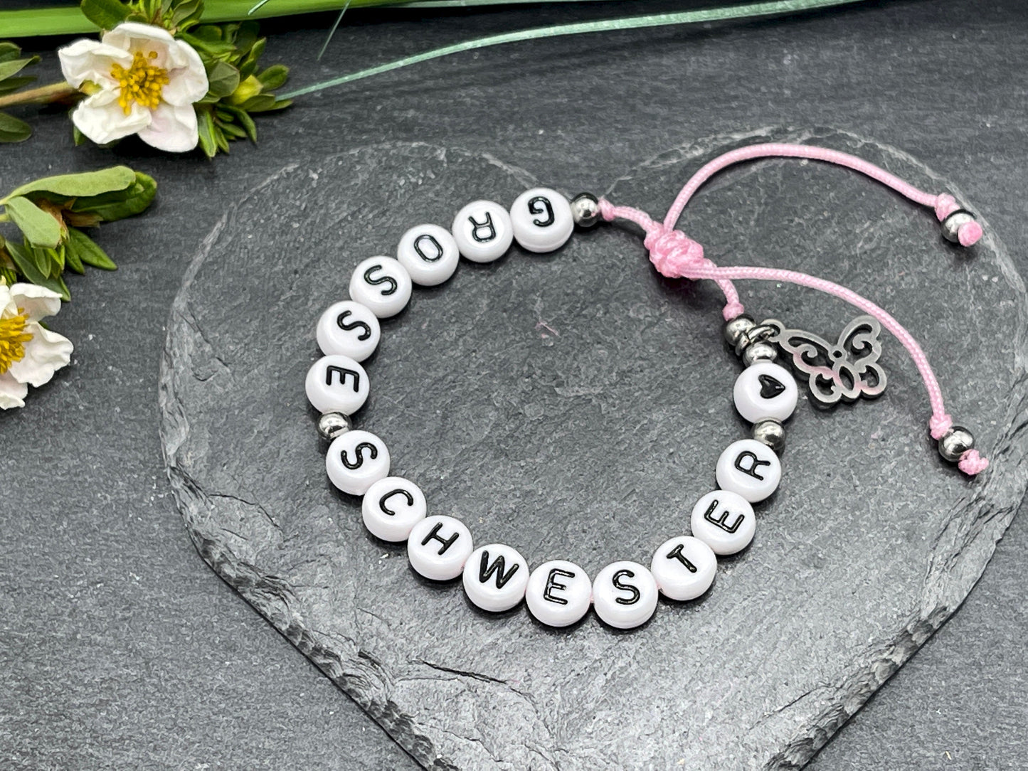 Armband Grosse Schwester Makramee Edelstahl - Geschenk Schwesterherz kleiner Bruder Armband Kinderarmband Geburt Geschwisterkind Wunschfarbe