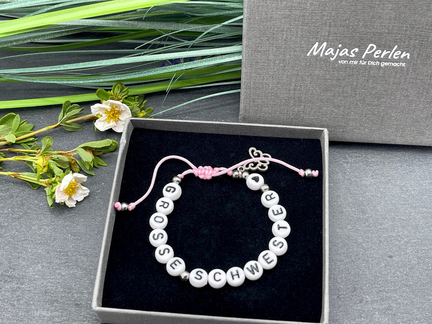 Armband Grosse Schwester Makramee Edelstahl - Geschenk Schwesterherz kleiner Bruder Armband Kinderarmband Geburt Geschwisterkind Wunschfarbe