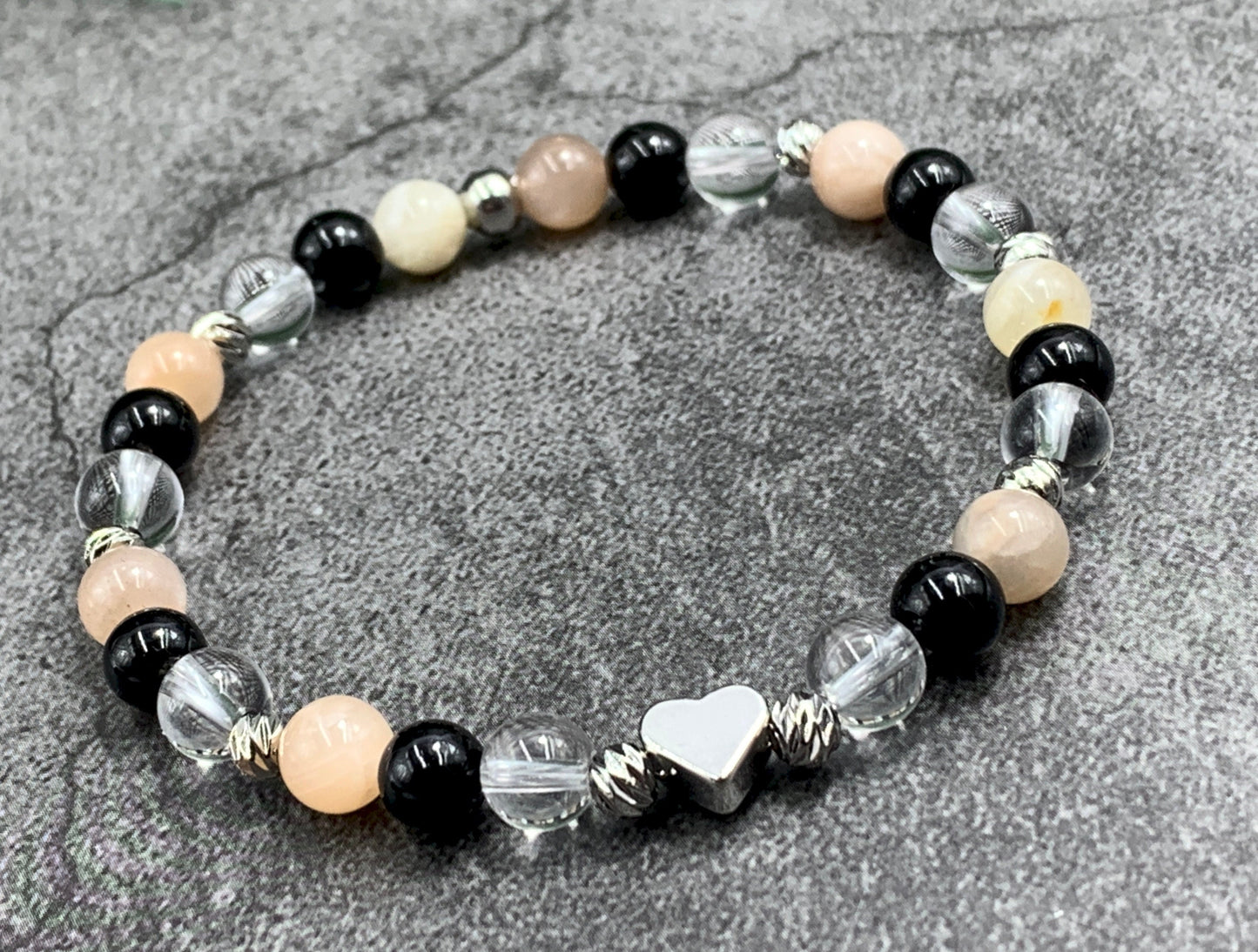 Armband Turmalin Bergkristall Sonnenstein Perlen echt platiniert - Schmuck positive Energie Optimismus - Geschenk Lieblingsmensch Freundin
