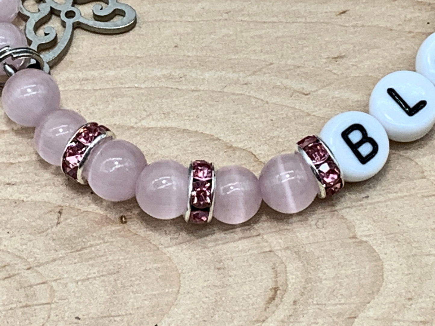 Perlenarmband Blumenkind Cateyeperlen Strassrondelle Rosa - Geschenk Blumenmädchen Ringkind Kerzenkind -Hochzeit und Kind - personalisierbar