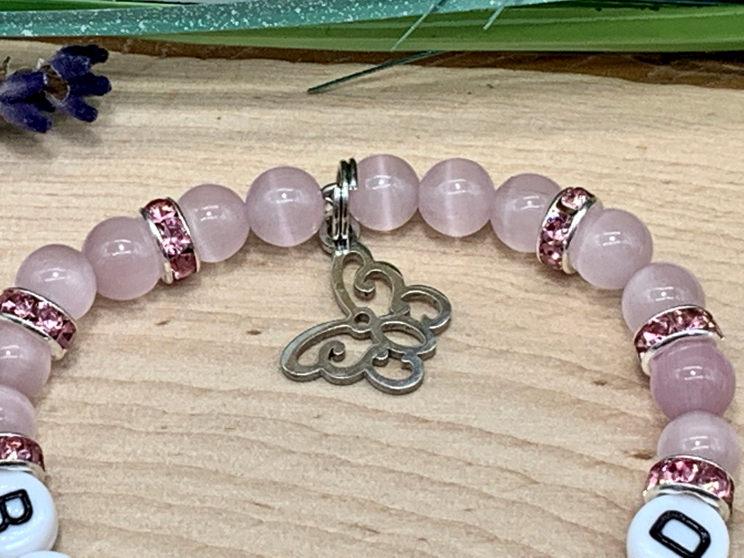 Perlenarmband Blumenkind Cateyeperlen Strassrondelle Rosa - Geschenk Blumenmädchen Ringkind Kerzenkind -Hochzeit und Kind - personalisierbar