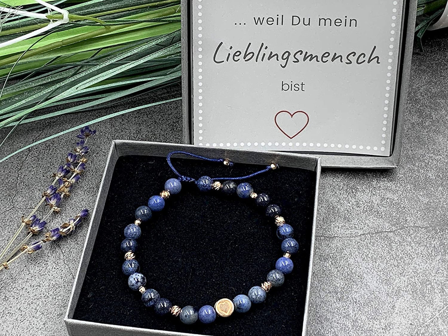 Armband Dumortierit echt  6 mm Facettenperlen Roségold plated - Makramee Größe einstellbar - Geschenk Geburtstag Mama Lieblingsmensch