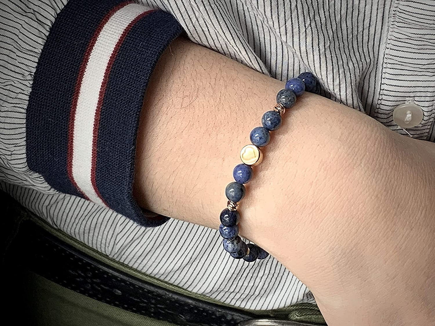 Armband Dumortierit echt  6 mm Facettenperlen Roségold plated - Makramee Größe einstellbar - Geschenk Geburtstag Mama Lieblingsmensch