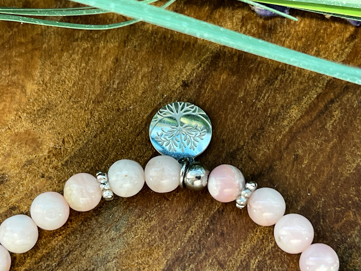 Armband Rosa Opal - Herz und Daisyperlen echt platiniert - Perlenarmband Natursteine echt - Damenarmband Perlen mit Herz - personalisierbar