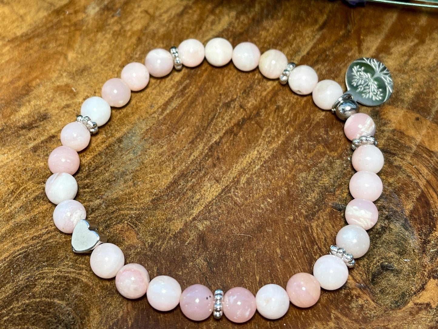 Armband Rosa Opal - Herz und Daisyperlen echt platiniert - Perlenarmband Natursteine echt - Damenarmband Perlen mit Herz - personalisierbar