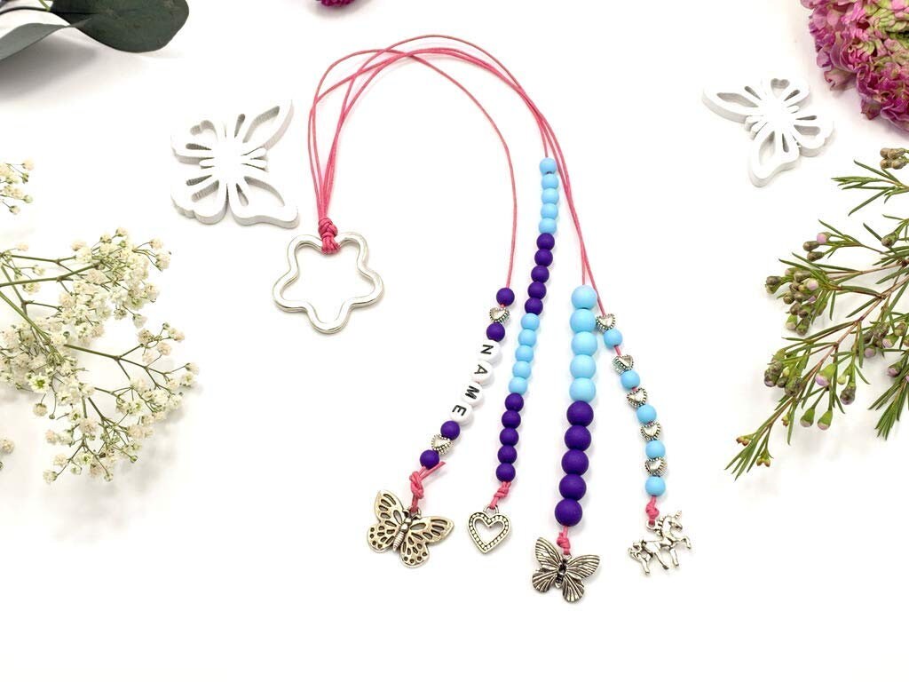 Rechenkette Mädchen Zählkette Himmelblau Lila mit Name wahlweise ABC - Geschenk Einschulung erster Schultag - Rechenhilfe bis 20 Grundschule