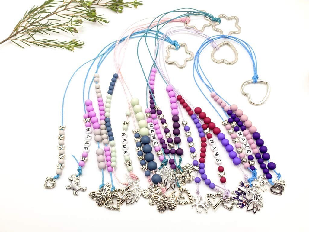Rechenkette Mädchen Zählkette Himmelblau Lila mit Name wahlweise ABC - Geschenk Einschulung erster Schultag - Rechenhilfe bis 20 Grundschule