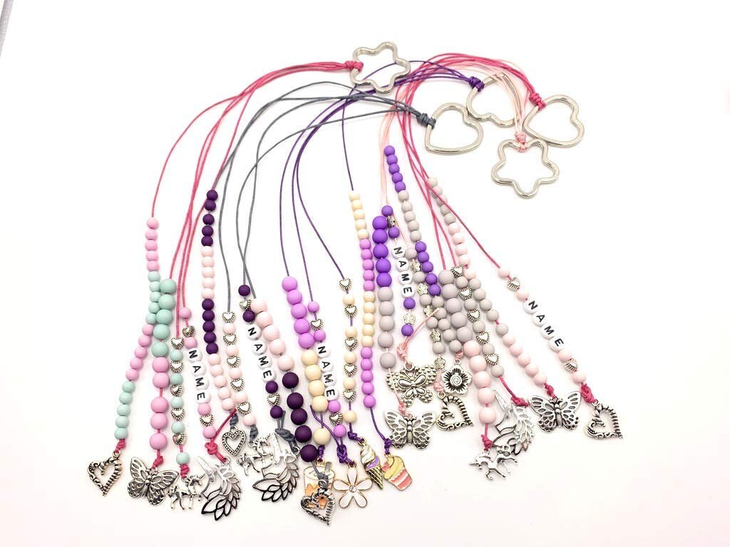 Rechenkette Mädchen Zählkette Himmelblau Lila mit Name wahlweise ABC - Geschenk Einschulung erster Schultag - Rechenhilfe bis 20 Grundschule