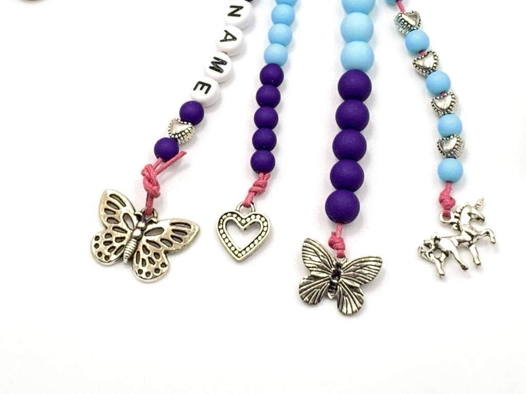 Rechenkette Mädchen Zählkette Himmelblau Lila mit Name wahlweise ABC - Geschenk Einschulung erster Schultag - Rechenhilfe bis 20 Grundschule