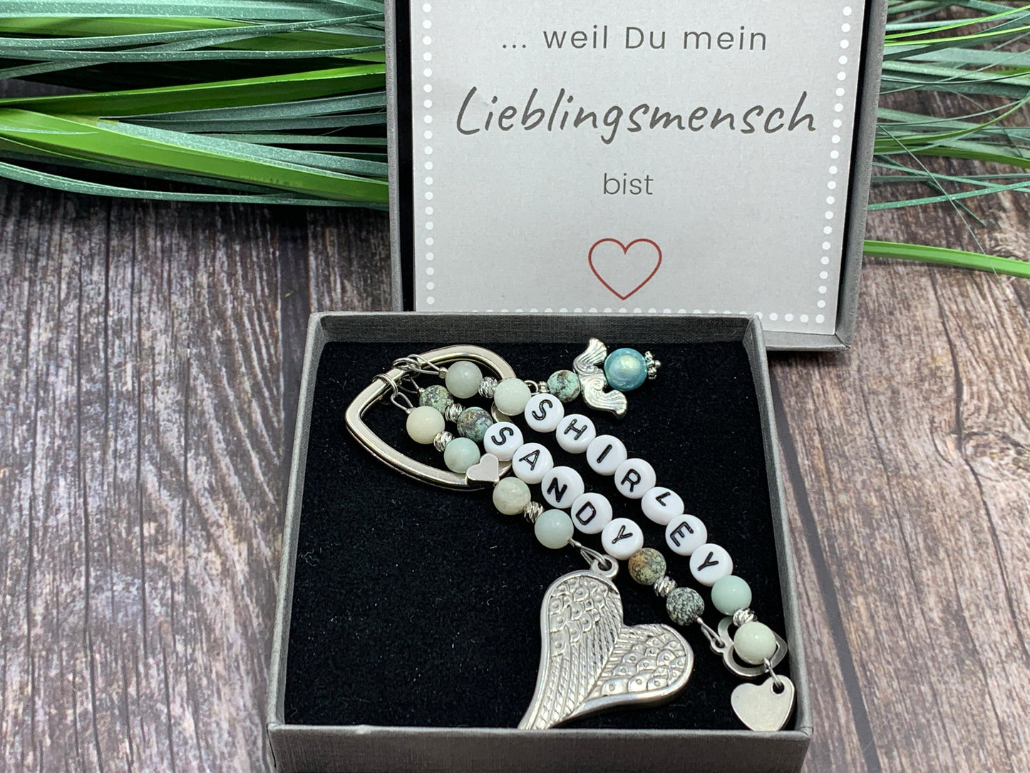 Schlüsselanhänger Edelsteine echt Name Kinder Amazonit und Afrikanischer Türkis - Edelsteine wählbar - Geschenk Mama Familie Liebe Freundin