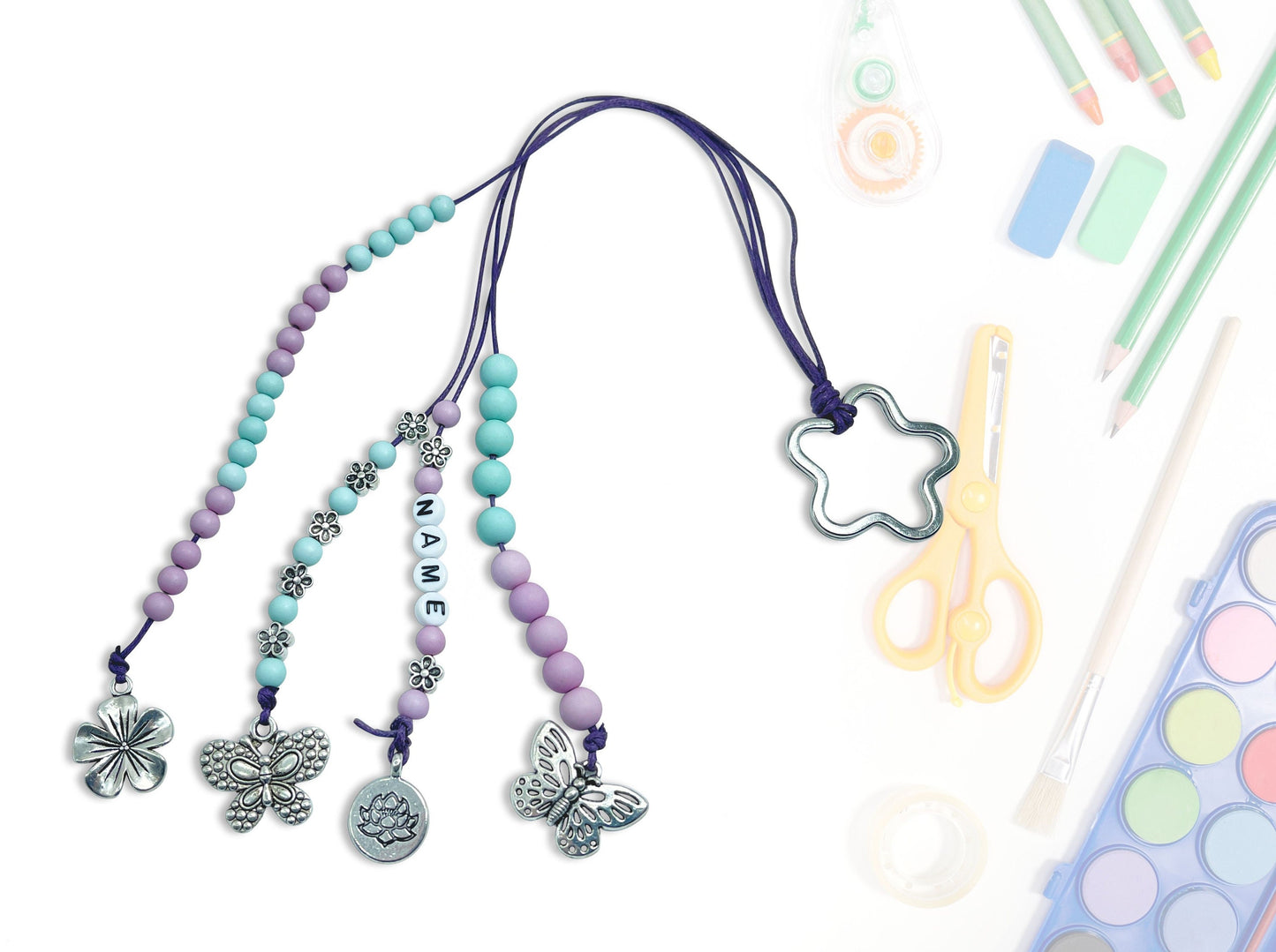 Rechenkette Mädchen Lotus Türkis Flieder mit Name wahlweise ABC - Geschenk Einschulung erster Schultag - Rechenhilfe bis 20 Grundschule