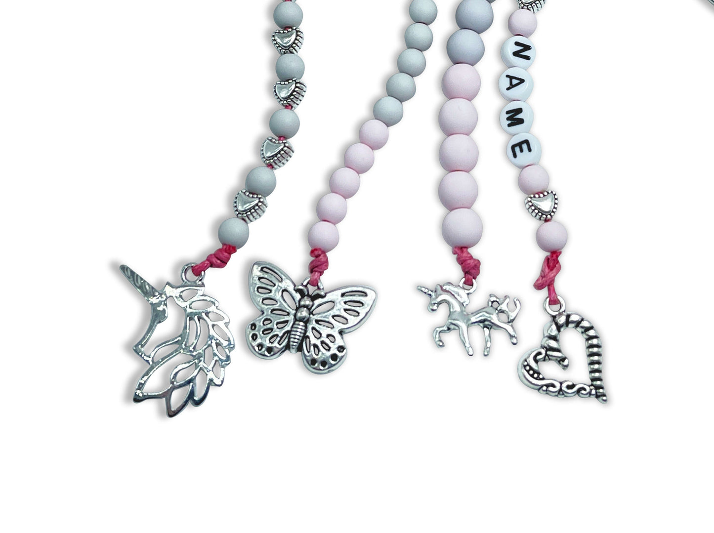 Rechenkette Mädchen Rechenkette Einhorn Grau Rosa mit Name wahlweise ABC - Geschenk Einschulung erster Schultag - Rechenhilfe Grundschule