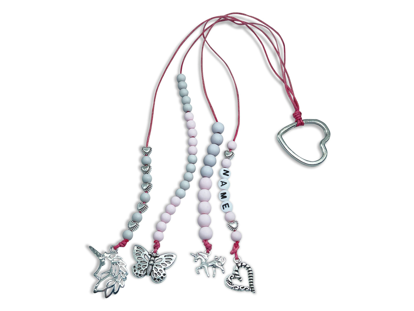 Rechenkette Mädchen Rechenkette Einhorn Grau Rosa mit Name wahlweise ABC - Geschenk Einschulung erster Schultag - Rechenhilfe Grundschule