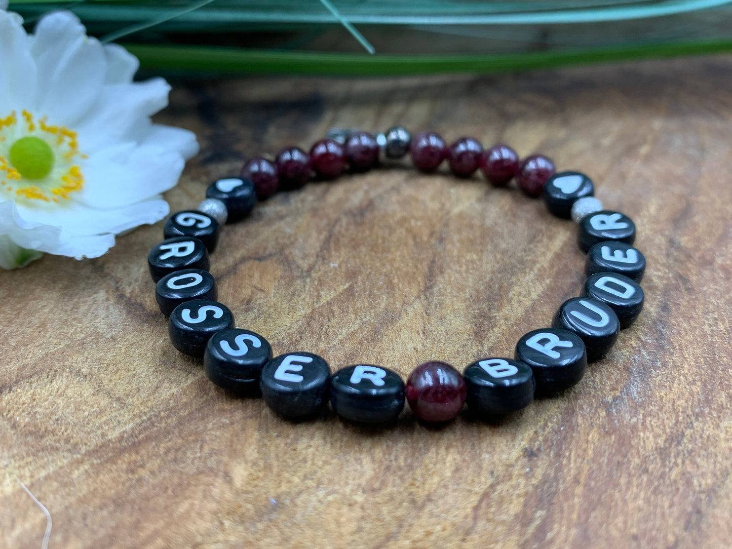Perlenarmband Großer Bruder Granat - Geschenk Familie Schwester Armband Bruderherz Geschwisterkind  - diverse Edelsteine - personalisierbar