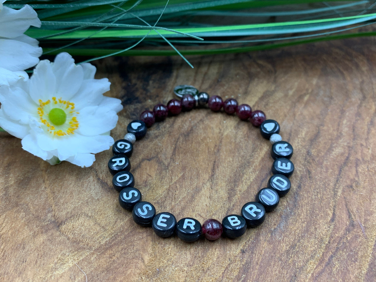 Perlenarmband Großer Bruder Granat - Geschenk Familie Schwester Armband Bruderherz Geschwisterkind  - diverse Edelsteine - personalisierbar