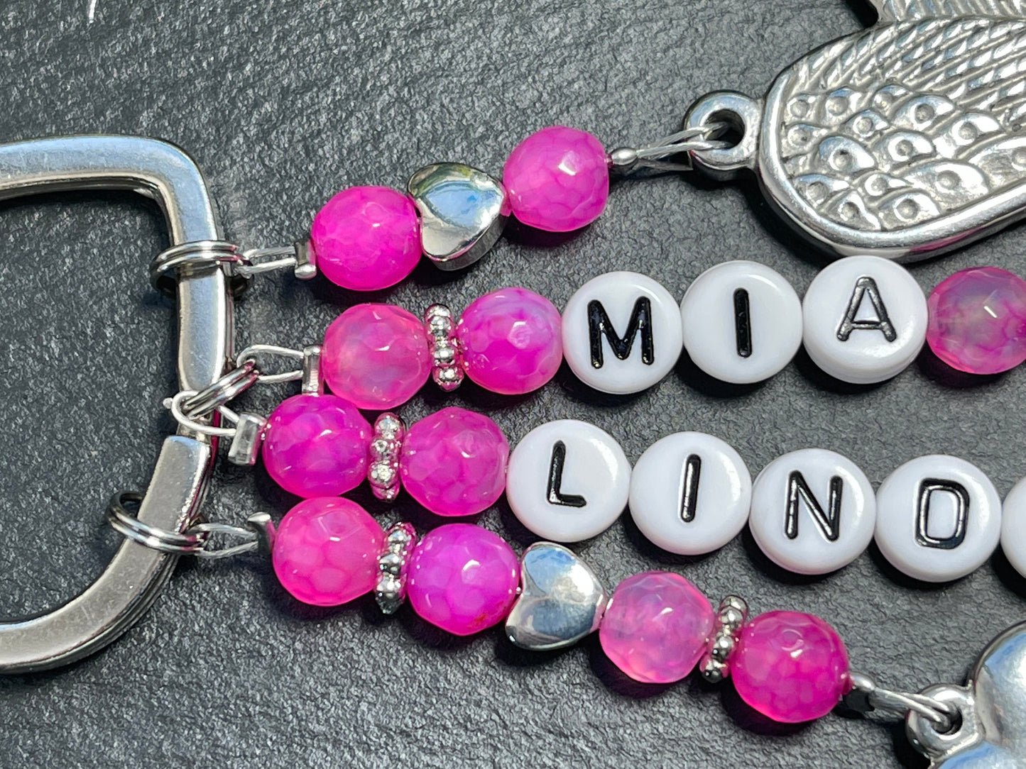 Schlüsselanhänger Name Kinder Achat Pink gefärbt - hochwertig platiniert - Geschenk Mama Liebe Freundin - personalisierbar viele Edelsteine