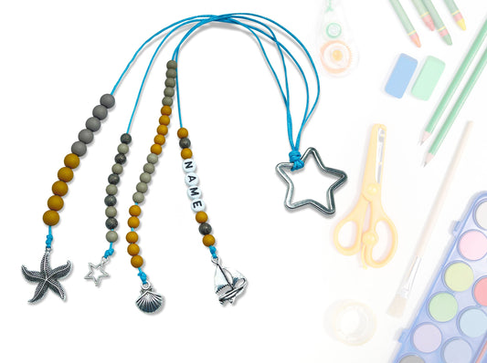 Rechenkette Junge Blau Taupe Maritim mit Name wahlweise ABC - Geschenk Einschulung erster Schultag - Rechenhilfe bis 20 Grundschule