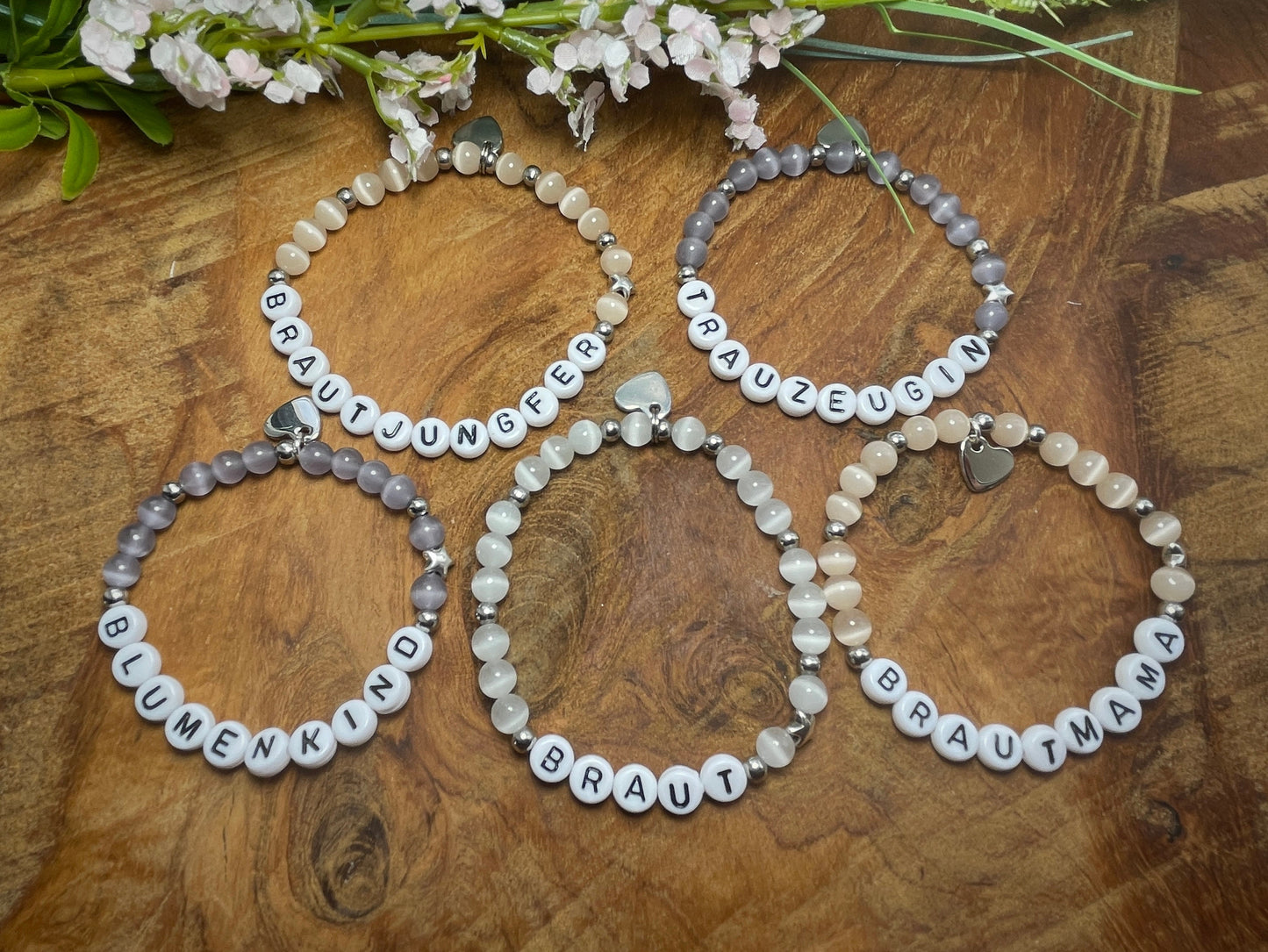 Perlenarmband Blumenkind- Cateyeperlen Flieder und Edelstahl - Farbe wählbar - Geschenk Blumenmädchen Kerzenkind Team Braut - viele Farben