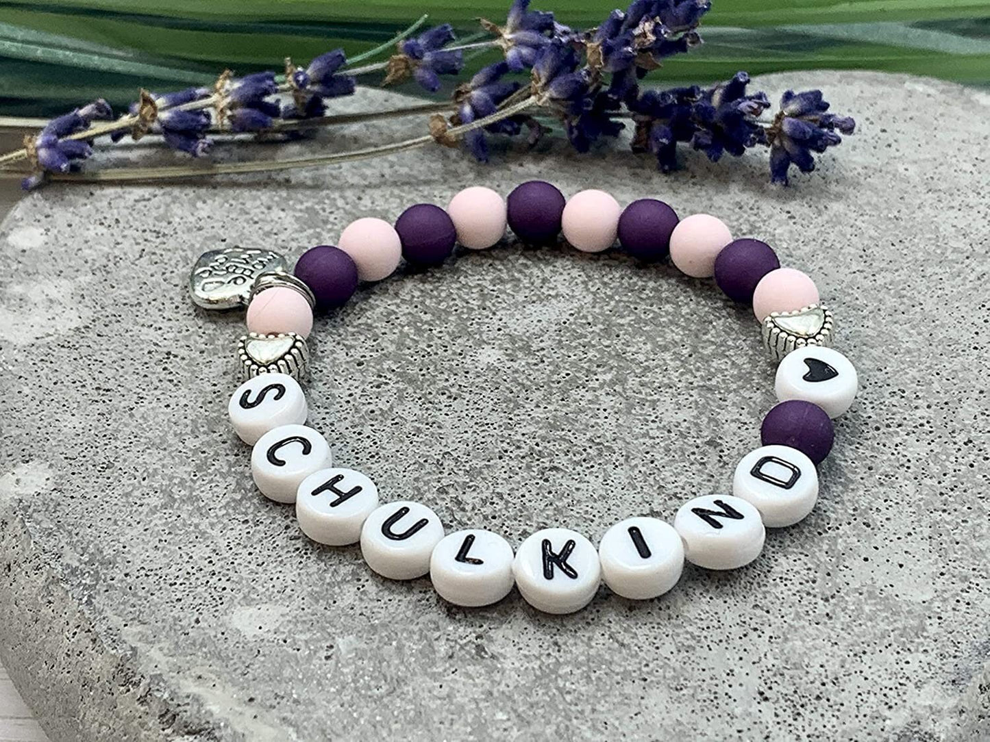 Rechenkette Mädchen Zählkette Herzen Rosa Lila mit Name wahlweise ABC - Geschenk Einschulung erster Schultag - Rechenhilfe 20 Grundschule
