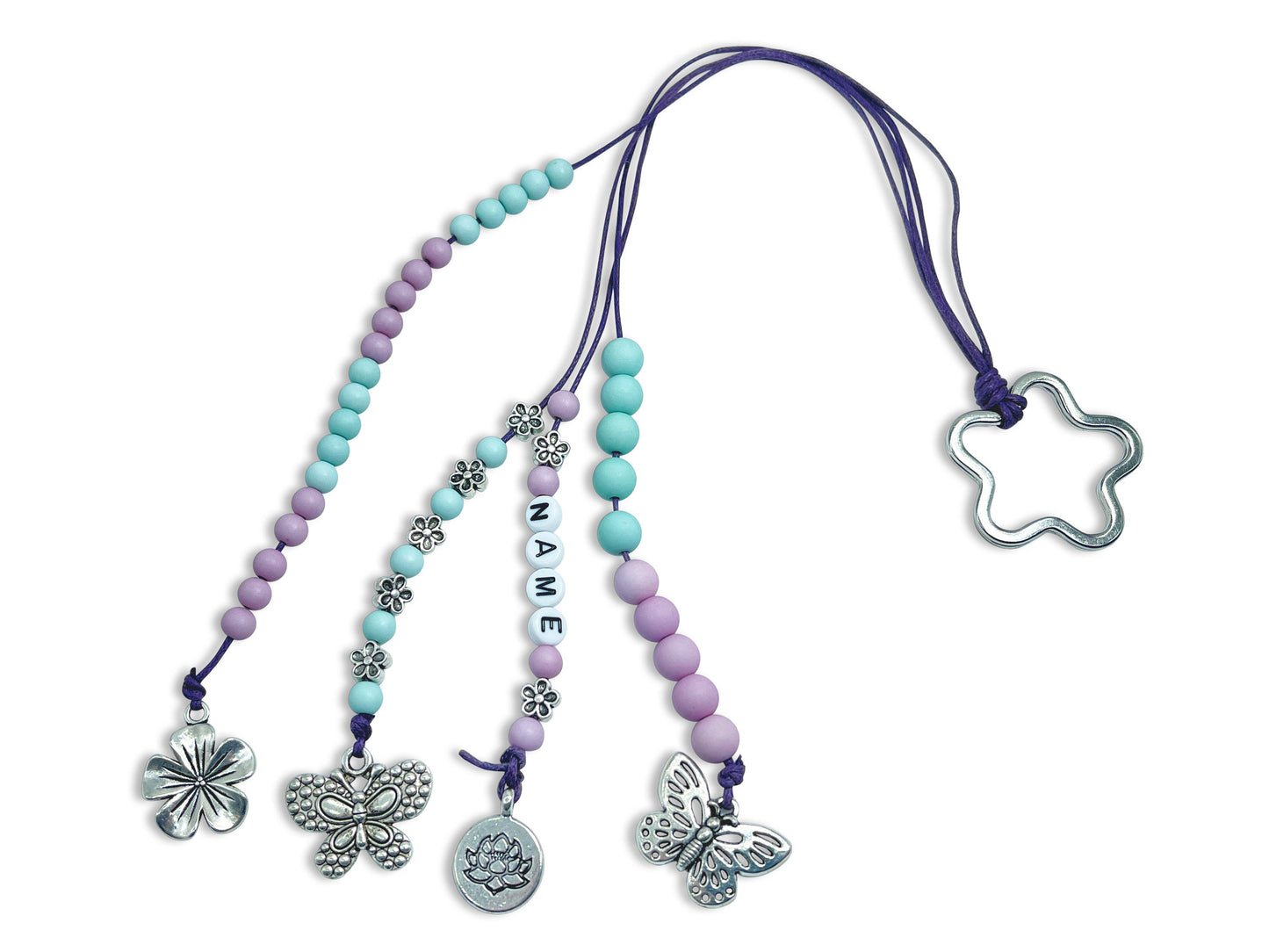 Rechenkette Mädchen Lotus Türkis Flieder mit Name wahlweise ABC - Geschenk Einschulung erster Schultag - Rechenhilfe bis 20 Grundschule