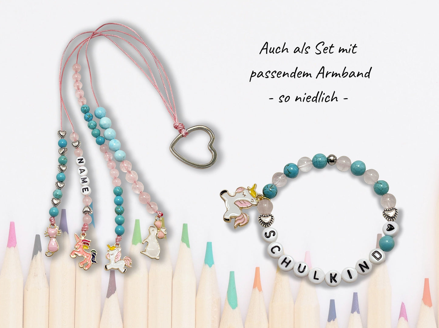 Rechenkette Mädchen Edelsteine Rosenquarz Türkis mit Name wahlweise ABC - Geschenk Einschulung erster Schultag - Rechenhilfe 20 Grundschule