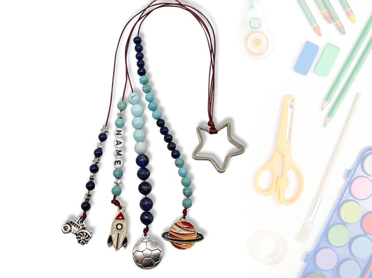 Rechenkette Junge Edelsteine Türkis Lapislazuli mit Name wahlweise ABC - Geschenk Einschulung erster Schultag - Rechenhilfe 20 Grundschule