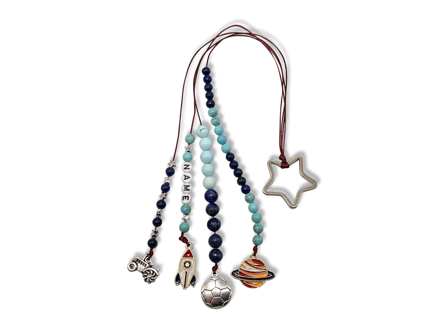 Rechenkette Junge Edelsteine Türkis Lapislazuli mit Name wahlweise ABC - Geschenk Einschulung erster Schultag - Rechenhilfe 20 Grundschule