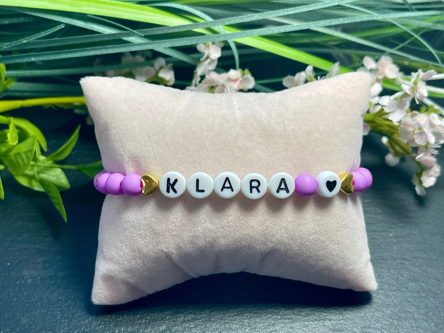Armband mit Namen Acryl Orchidee mit Gold - Geschenk Mama Freundschaft Kinderarmband personalisiert -  Wunschfarbe - viele Farben