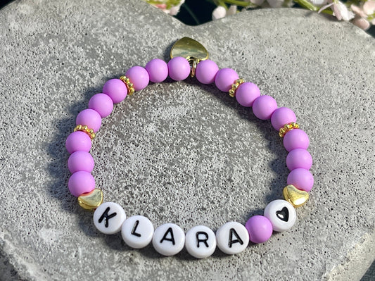 Armband mit Namen Acryl Orchidee mit Gold - Geschenk Mama Freundschaft Kinderarmband personalisiert -  Wunschfarbe - viele Farben