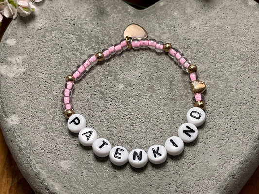 Armband Patenkind Rocailles Rosa Edelstahl Roségold - Andenken Taufgeschenk - verschiedene Farben nach Wunsch - personalisierbar