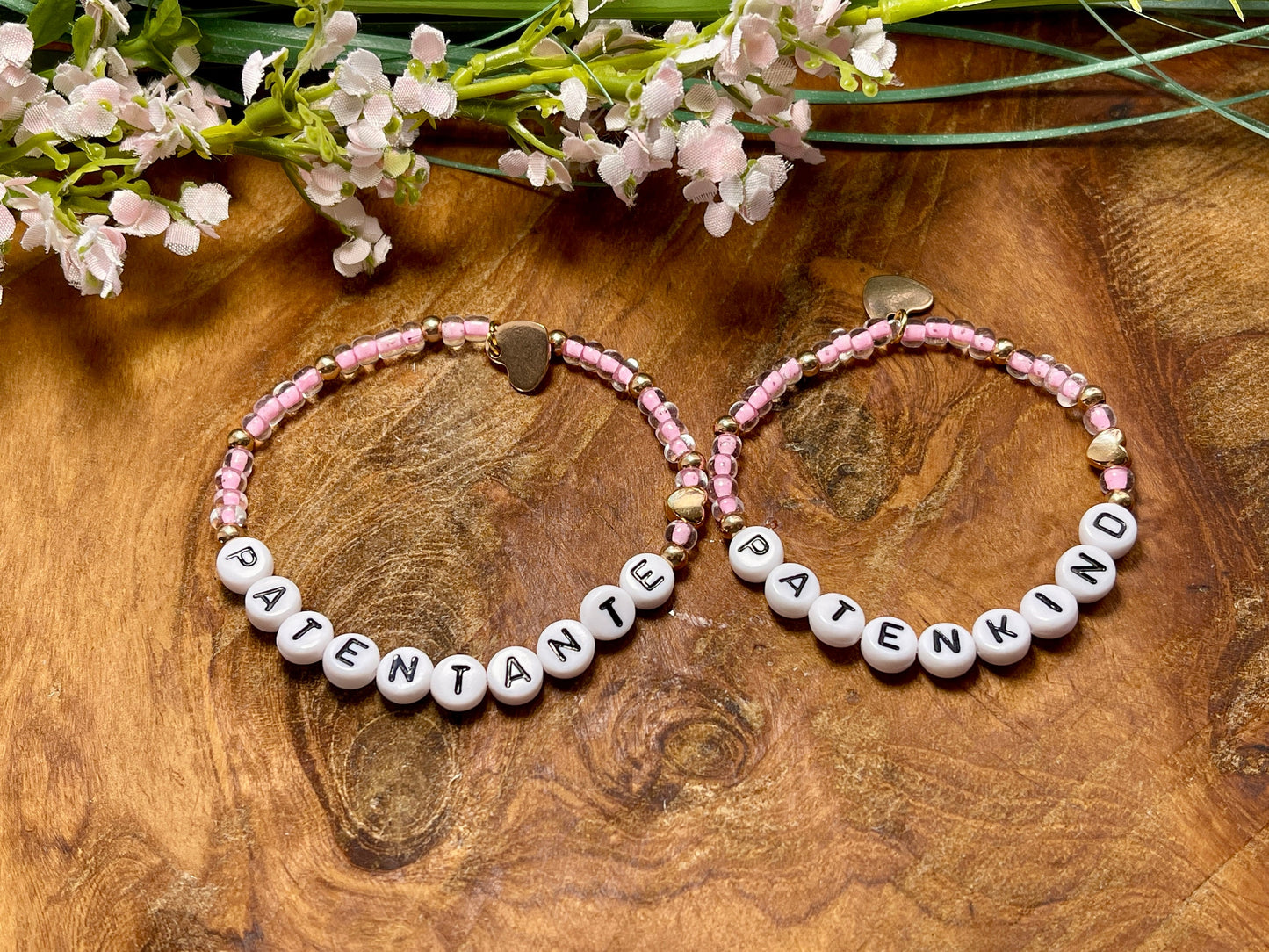 Armband Patenkind Rocailles Rosa Edelstahl Roségold - Andenken Taufgeschenk - verschiedene Farben nach Wunsch - personalisierbar