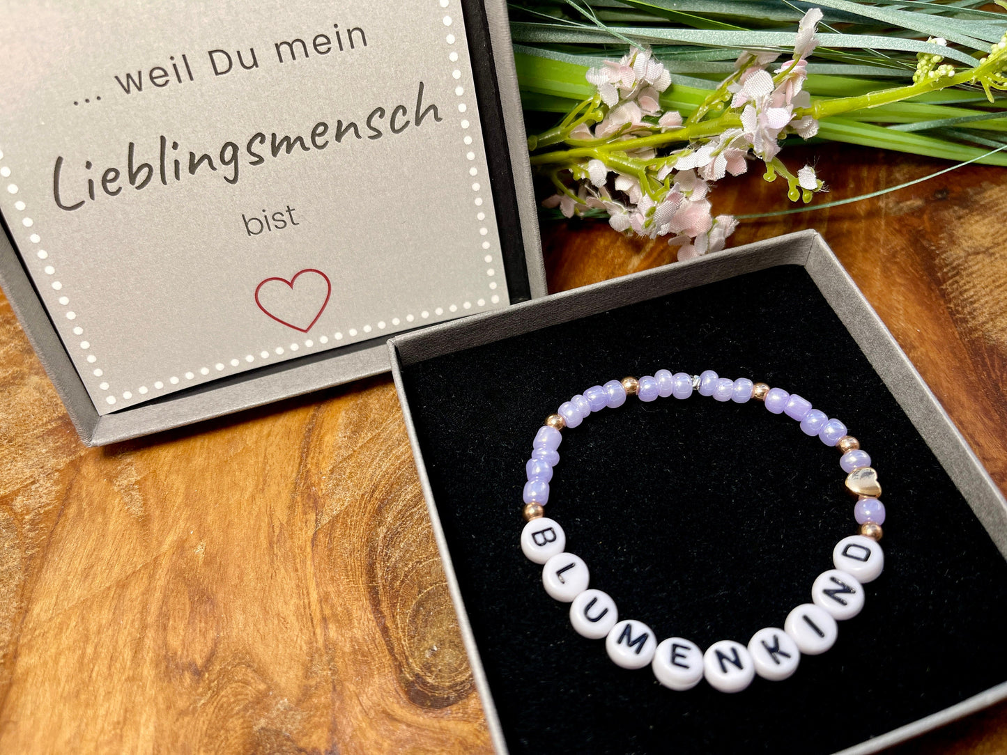 Armband Blumenkind Rocailles Flieder Edelstahl Roségold - Farben lila pink weiß - Geschenk Blumenmädchen Kerzenkind - personalisierbar