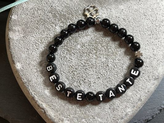 Armband schwarzer Turmalin Beste Tante - Geschenk Patenschaft Taufpatin Taufgeschenk - Willst du meine Patentante sein - personalisierbar