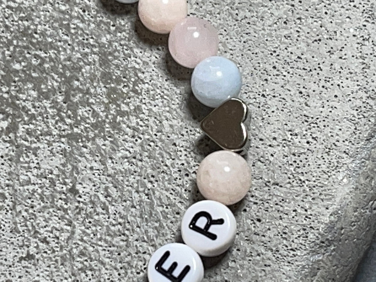 Armband Morganit Big Sister Herzen Platiniert - Geschenk Schwesterherz Große Schwester Geburt Geschwisterkind - diverse Edelsteine anpassbar