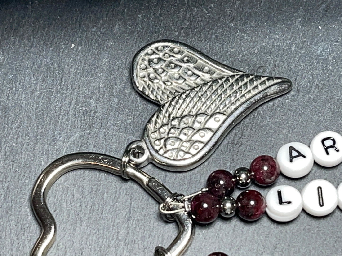 Schlüsselanhänger Perlen bis 5 Namen Granat echt - Geschenk Mama Oma Tante Liebe Geburt Familie - viele Edelsteine - personalisierbar