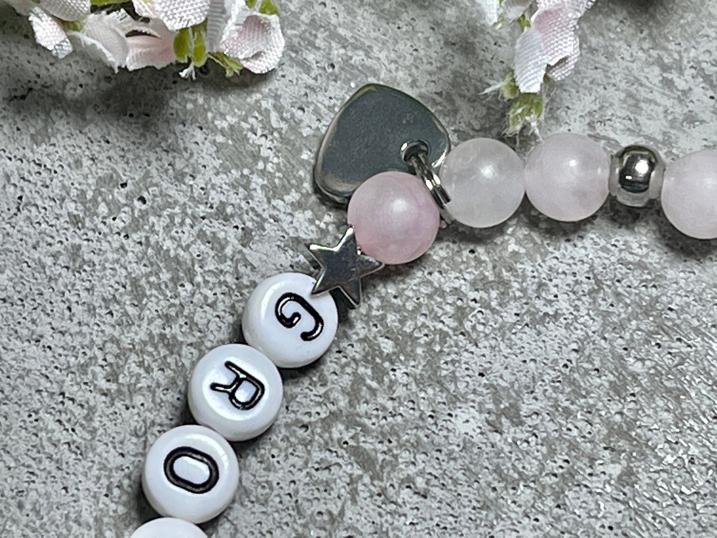 Armband Große Schwester Rosenquarz Sterne platiniert - Geschenk Familie Geburt Geschwisterkind Little Sister - diverse Edelsteine
