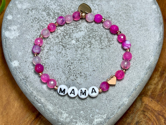 Armband Mama pinker Achat facettiert - Perlen Roségold plated - Geschenk Geburt Mama Liebe Lieblingsmensch personalisierbar Wunschedelstein