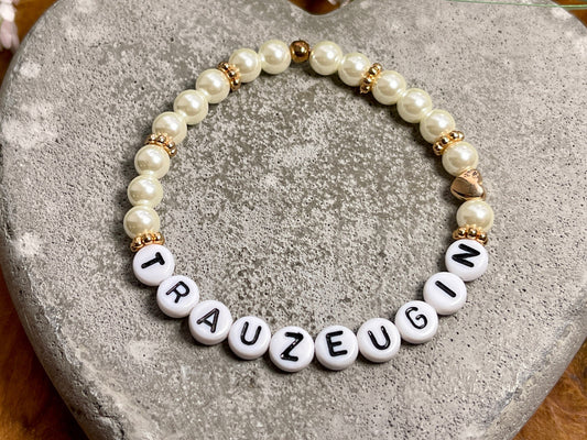 Perlenarmband Trauzeugin gewachste Glasperlen Perlmuttimitat Rosègold - Geschenk Brautmama Brautjungfer Erinnerungsarmband Hochzeit