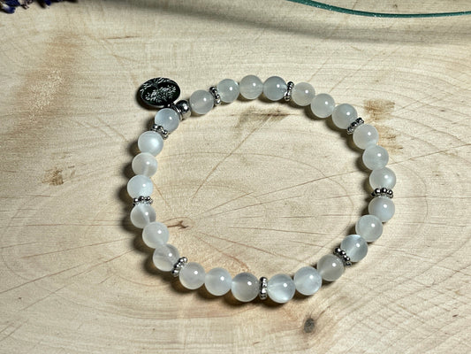 Armband Mondstein mit Lebensbaum - Daisyperle echt Platiniert - Geburtsstein Juni - Perlen 6 mm - Apatit Turmalin Bergkristall Amazonit uvm.