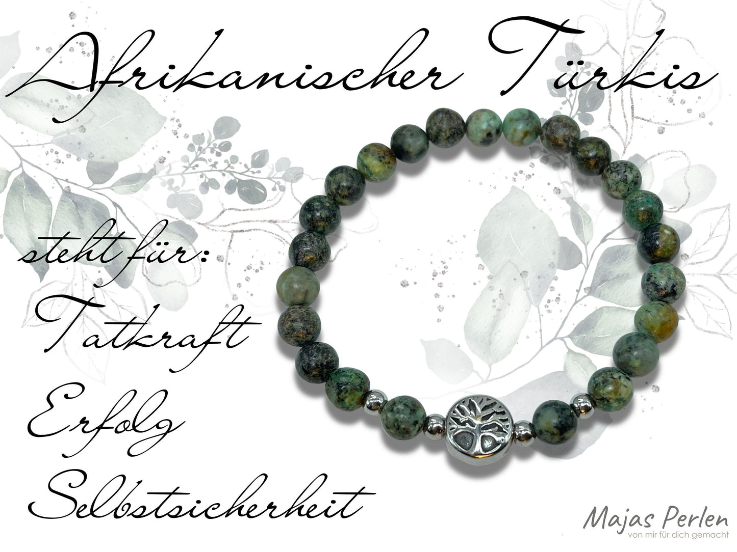 Armband Afrikanischer Türkis Lebensbaum Edelstahl Silber oder Gold - Perlenarmband für Selbstsicherheit Erfolg - Spiritueller Schmuck